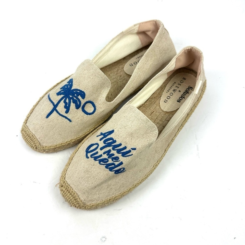 Soludos Rosewood Espadrilles Flats 10 Mayakoba Aqui Me Quedo Shoe Womens New - Picture 1 of 8